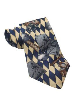 American Sports Classics Baseball-Themed Silk Tie Blue & Yellow Argyle Pattern